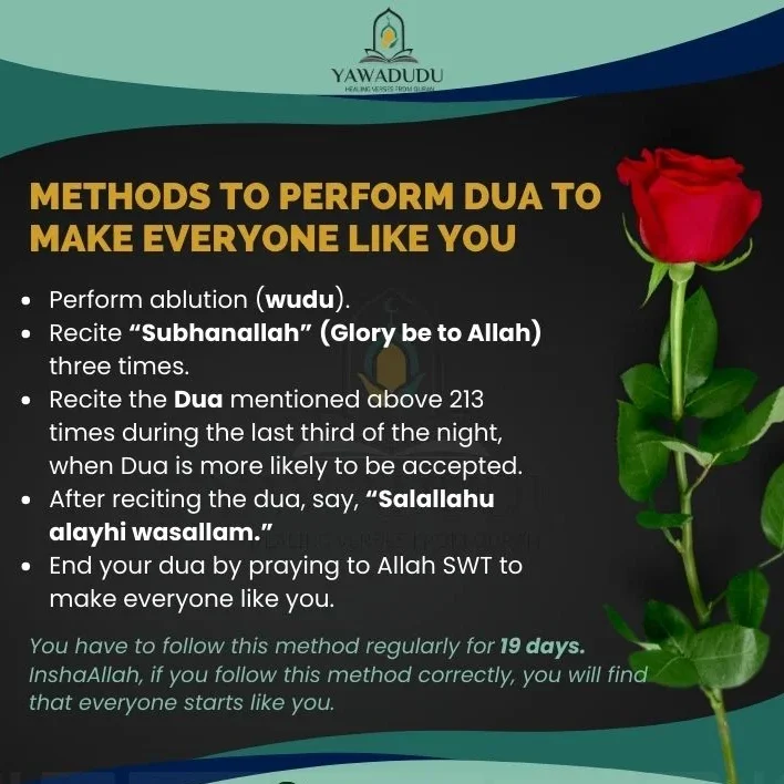 Methods to perform this Dua to make everyone like you.